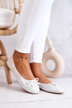 Moteriškos balerinos Fimme, klasikinis profiliuotas vidpadis, baltos