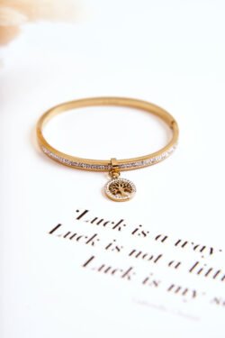 Plieninis apyrankė su kubiniu cirkoniu „Gyvybės medis“ „Gold Alive“