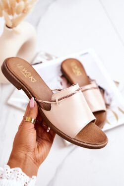 Odinės šlepetės Lewski Shoes 3047 smėlio spalvos