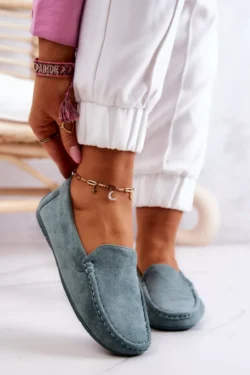 Moterims  mokasinai iš zomšos, mėtų spalvos, Morreno