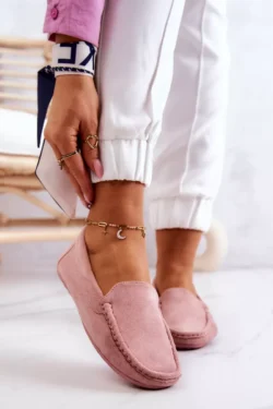 Moterims  mokasinai iš zomšos, rožinės spalvos „Morreno“