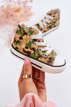 Vaikiški aukšti sportiniai bateliai su užtrauktuku, smėlio ir žalios spalvos Filemon