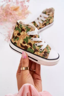 Vaikiški aukšti sportiniai bateliai su užtrauktuku, smėlio ir žalios spalvos Filemon