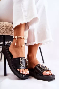 Moterims madingos odinės šlepetės Juodos Adaline