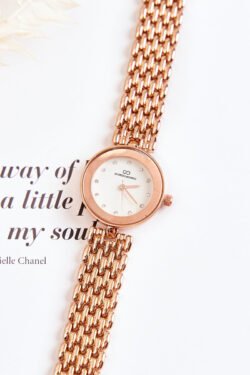 Giorgio & Dario moteriškas laikrodis su kubiniais cirkoniais ant ciferblato, rožinis auksas