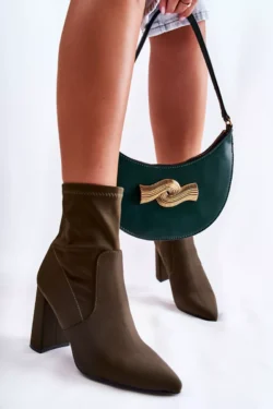 Moteriški medžiaginiai batai su kulnu, chaki spalvos, „Amile“