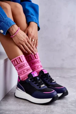 Moterims  sportiniai bateliai su platformos kulnu GOE KK2N4081 juodos ir tamsiai mėlynos spalvos