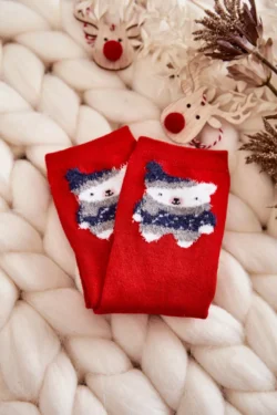 Jaunimo lygios kojinės su raudonu meškiuku