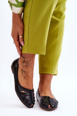 Patogios odinės moteriškos balerinos, juodos spalvos, „Luka“