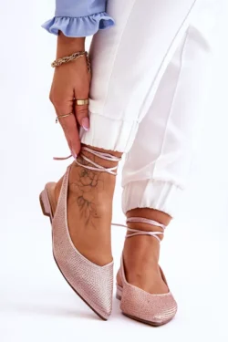 Ribotos balerinos su dirbtiniais brangakmeniais, smėlio spalvos Mavis