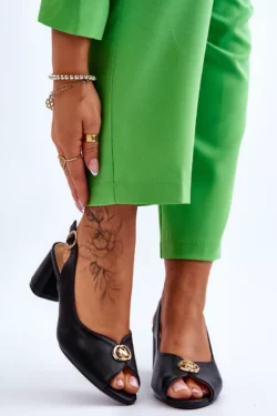 Madingi odiniai kulniniai sandalai, juodi, Hette