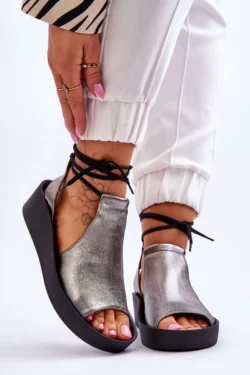 Odinės pleišto basutės Nicole 2743/063 Sidabrinės-Juodos