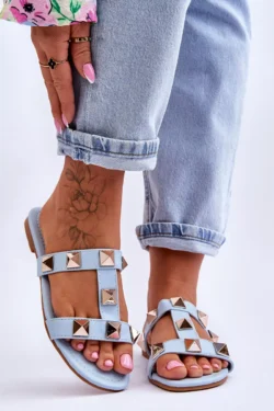 Moterims skirti šlepetės su dideliais akmenukais, mėlynos spalvos "Mercure"