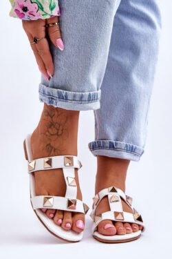 Moteriškos šlepetės su dideliais akmenukais Balta Mercure