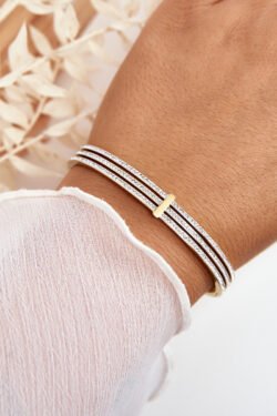 Nerūdijančio plieno apyrankė su kubiniu cirkoniu ir auksu