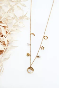 Moterims grandinėlė su madingais pakabukais, auksinė