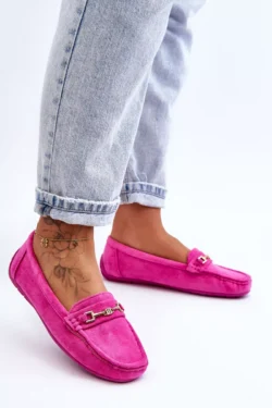 Moteriški klasikiniai zomšiniai mokasinai Pink Corinell