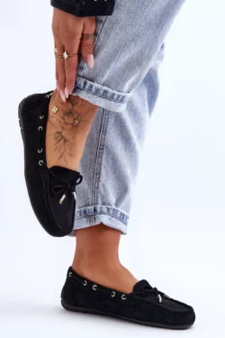 Moterims odiniai mokasinai Juodi Si Passione