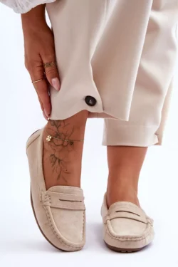 Moterų zomšiniai mokasinai smėlio spalvos Lenvie