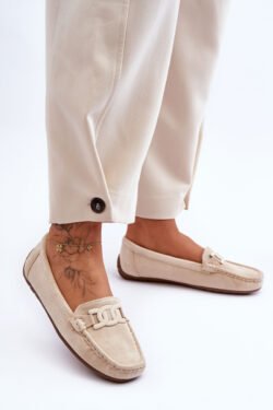 Moterims stilingi suede mokasinai, smėlio spalvos, Rabell