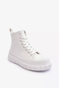 Odiniai dygsniuoti sportiniai bateliai su raišteliais „Big Star“ MM274624 Balti