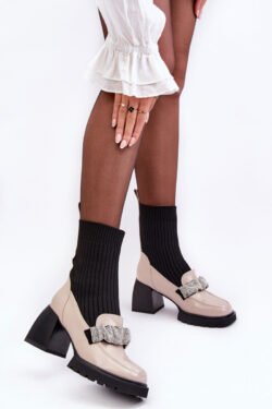 Moterims  batai su kulnais, smėlio spalvos SBarski MR870-41