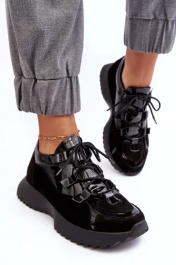 Moterims  odiniai lakuoti sportiniai bateliai M01/2 Zazoo Black