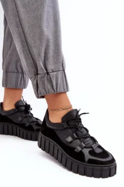 Moterims  odiniai sportiniai bateliai su platforma M01/1 Zazoo Juodi