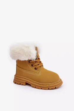 Vaikiški auliniai  batai su užtrauktuku ir dirbtiniu kailiu, spalva „Camel Gerande“