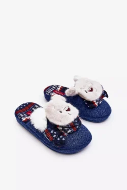 Vaikiški šlepetės su storu padu ir meškiuku Navy Dasca