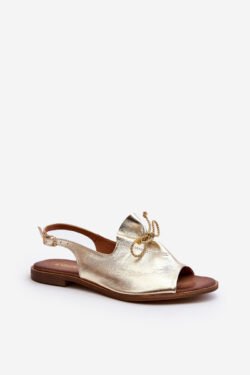 Zazoo 2898 odiniai plokšti sandalai, auksiniai