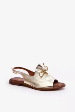 Zazoo 2898 odiniai plokšti sandalai, auksiniai