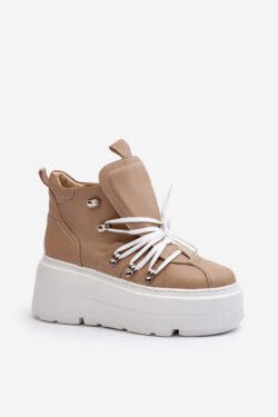 Zazoo 3416 Odiniai moteriški sportiniai bateliai, smėlio spalvos