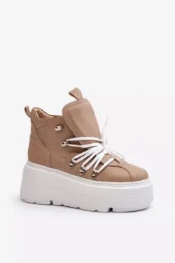 Zazoo 3416 Odiniai moteriški sportiniai bateliai, smėlio spalvos