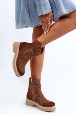 Zazoo 3470 Moteriški plokščiapadžiai suvarstomi batai iš zomšos, rudi