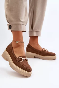 Zazoo 3429 Moteriški mokasinai iš zomšos su papuošimais, rudi