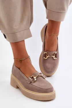 Zazoo 3429 Moteriški mokasinai iš zomšos su papuošimais, rudi