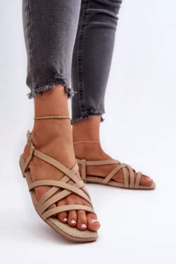 Plokščios moteriškos sandalės „Big Star“ NN274012 smėlio spalvos