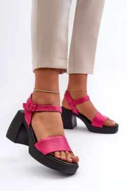 Zazoo 40386 Moteriški odiniai sandalai su blokiniu kulnu, fuksijos spalvos
