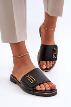 Zazoo 40384 Elegantiškos juodos moteriškos odinės šlepetės