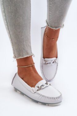 Balta moteriška odinė mokasinai su papuošimais S.Barski LR339