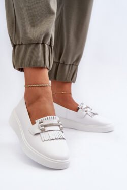 Lengvi moteriški odiniai mokasinai su platforma, balti S.Barski LR590