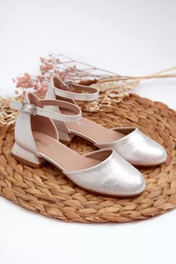 Vaikiški blizgūs žemi kulniukai sidabrinės spalvos Nelly