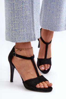 Moteriški aukštakulniai sandalai iš juodos dirbtinės odos Obdaria