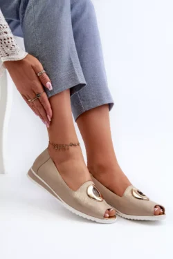 Moteriški bateliai su ekologiškos odos ornamentu auksinės spalvos Biolita