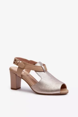 Moteriški aukštakulniai sandalai iš ekologiškos odos, aukso spalvos, Queenmarie