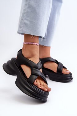 Zazoo 2743 odiniai sandalai su platformos kulnu, juodi