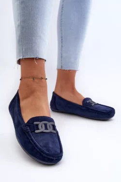 Moterų stilingi odiniai mokasinai tamsiai mėlynos spalvos Rabell