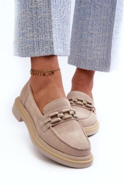 Mokasinai moterims iš zomšos S.Barski HX52-222 smėlio spalvos