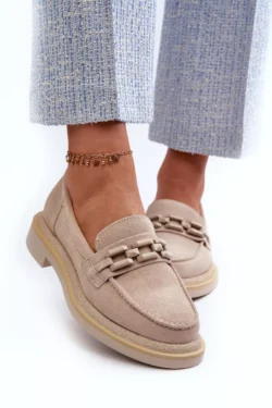 Mokasinai moterims iš zomšos S.Barski HX52-222 smėlio spalvos
